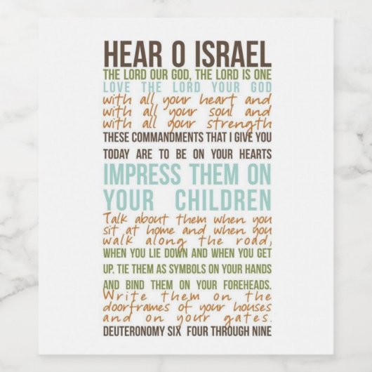 Wijnlabel met Shema-gebed in het Engels Wijn Etiket (Enkel label)