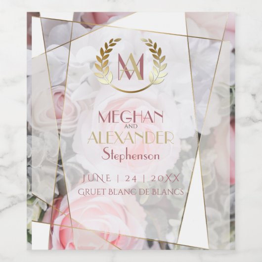 Wijnlabel Moderne geometrische roze rozen Wijn Etiket (Enkel label)
