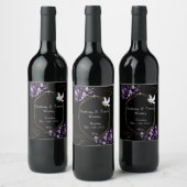 Wijnlabel paarse bloemen en zwart wijn etiket (Flessen)
