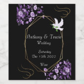 Wijnlabel paarse bloemen en zwart wijn etiket (Enkel label)