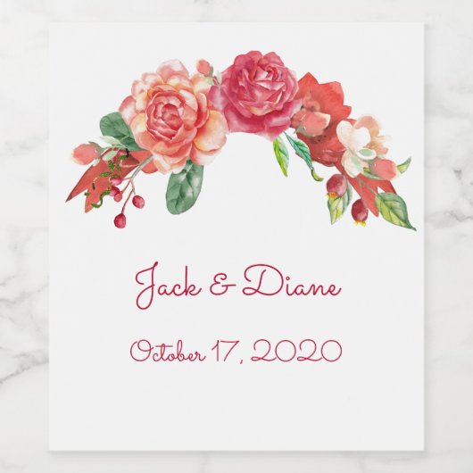 Wijnlabel Roze en PerzikFloral Weddenschap Wijn Etiket (Enkel label)