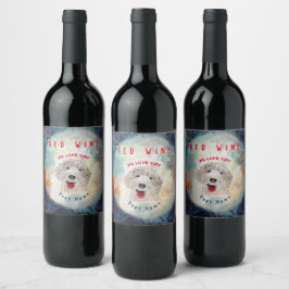 WIJNLABEL Schattige Labradoodle Dog & Text Wijn Etiket