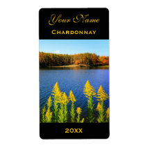 Wijnlabel Sjabloon Goldenrod Blue Lake Autumn