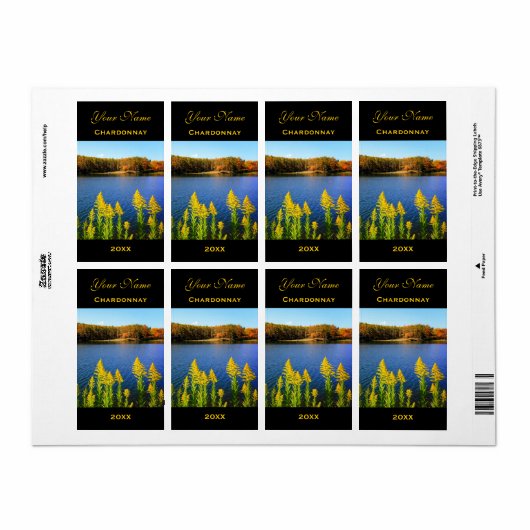 Wijnlabel Sjabloon Goldenrod Blue Lake Autumn Etiket (Full Sheet)