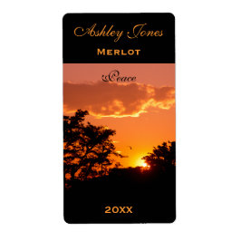 Wijnlabel Sjabloon Sinaasappel Sunset Bird Silhout Etiket