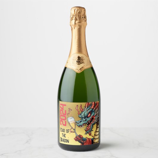 Wijnlabels Jaar van de Draak 2024 Chinees Nieuw Sparkling Wijnetiket (Voorkant)