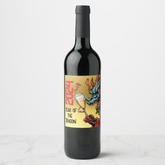 Wijnlabels Jaar van de Draak 2024 Chinees Nieuw Wijn Etiket (Voorkant)