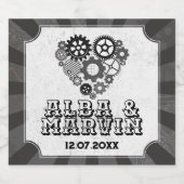 Wijnlabels Steampunk Wedding Hearts Cogs Sparkling Wijnetiket (Enkel label)