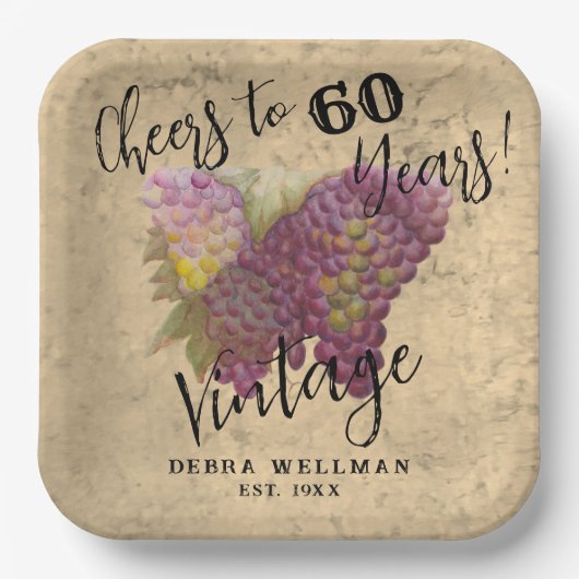 wijnland 60e verjaardag gejuich tot 60 papieren bordje (Voorkant)