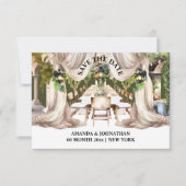 Wijnland buiten tafel wijnmakerij draperieën save the date (Voorkant)