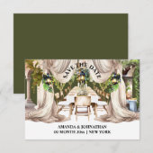 Wijnland buiten tafel wijnmakerij draperieën save the date (Voorkant / Achterkant)