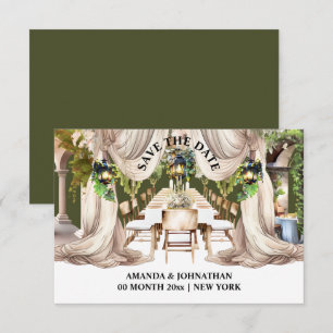 Wijnland buiten tafel wijnmakerij draperieën save the date