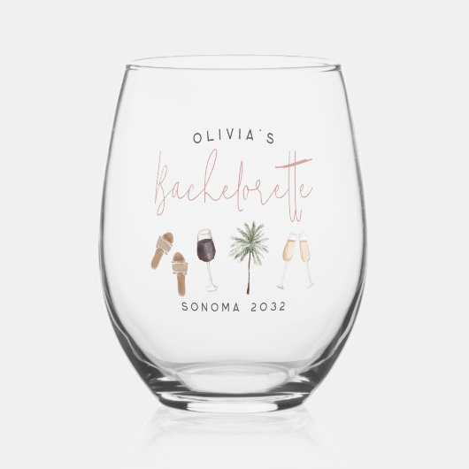 Wijnland-gepersonaliseerde Bachelorette Wijnglas Zonder Voet (Voorkant)