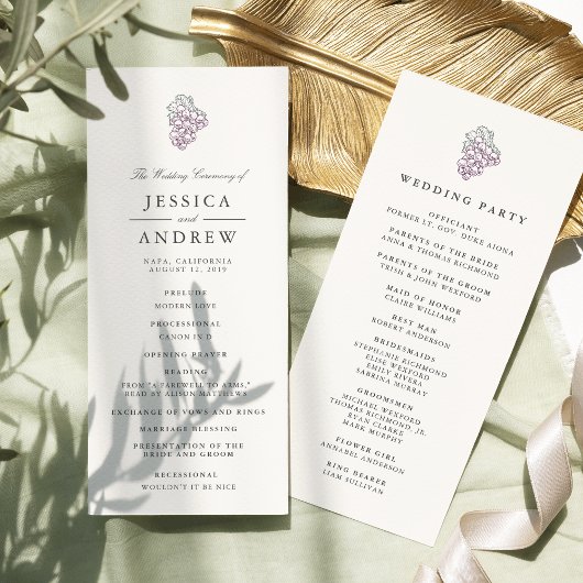 Wijnland huwelijksceremonie programma programmakaart