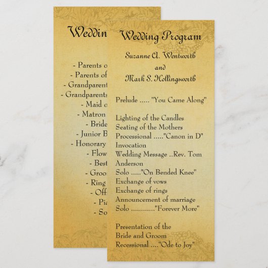 Wijnland huwelijksprogramma's programmakaart (Voorkant / Achterkant)