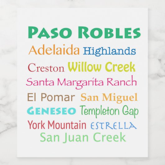 Wijnland Paso Robles Wijn Etiket (Enkel label)