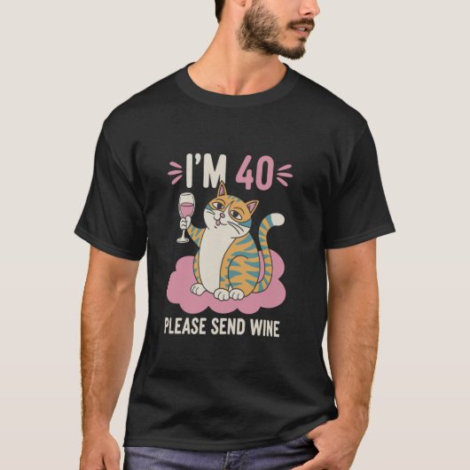 Wijnliefde Grappige Kat 40ste Verjaardagsfeest T-shirt (Voorkant)