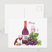 Wijnliefhebber druiven, wijnfles, wijnglazen feestdagenkaart (Voorkant / Achterkant)