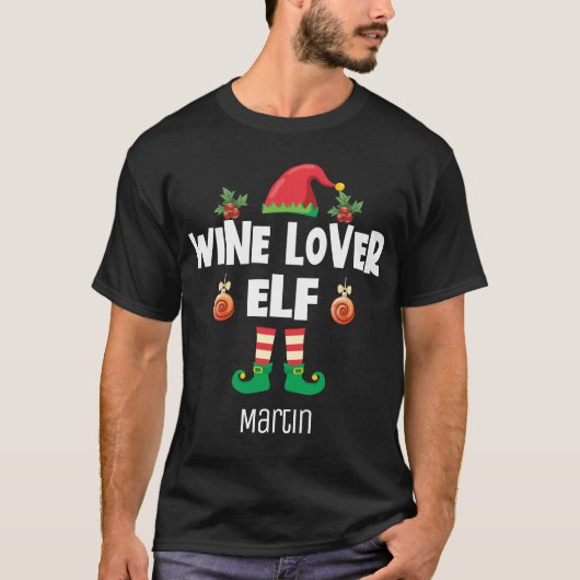 Wijnliefhebber elf Kerstmis familie outfit naam T-shirt (Voorkant)
