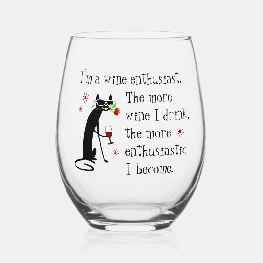 Wijnliefhebber Funny Quote met Kat Wijnglas Zonder Voet (Voorkant)