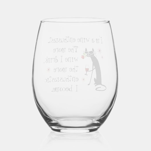Wijnliefhebber Funny Quote met Kat Wijnglas Zonder Voet (Achterkant)
