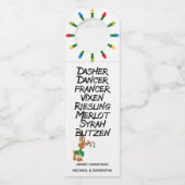 Wijnliefhebber rendieren Namen Funny Christmas Flessenhanger (Achterkant)