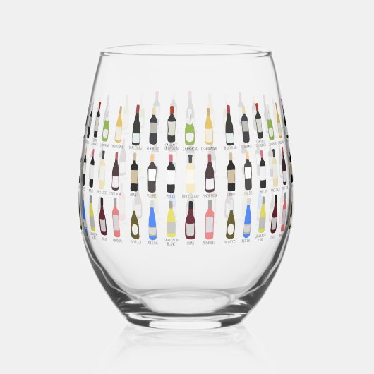 Wijnliefhebbers Flessen met namen geïllustreerd Wijnglas Zonder Voet (Voorkant)