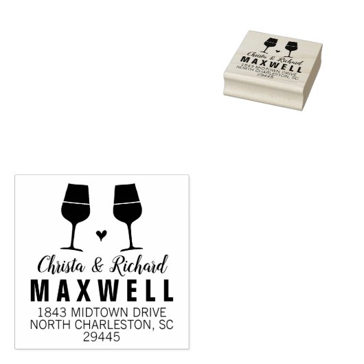 Wijnliefhebbers Wijnglazen Koppels Adresstempel Rubberstempel (Gestempeld)