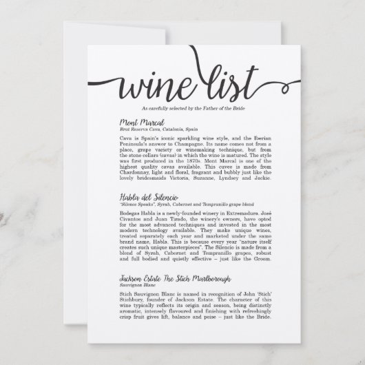 Wijnlijst voor kraftpapier kaart (Voorkant)