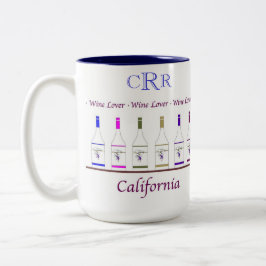 WIJNLOVER_CALIFORNIA_MONOGRAM mok_6 fles Tweekleurige Koffiemok