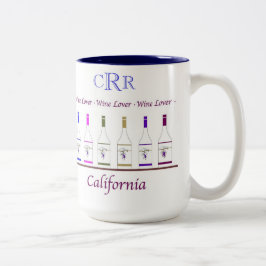 WIJNLOVER_CALIFORNIA_MONOGRAM mok_6 fles Tweekleurige Koffiemok