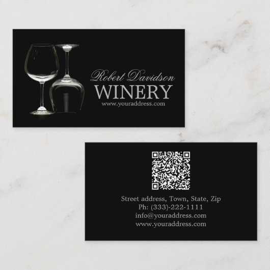 Wijnmaker Sommelier Winery Black Glass Kaart Visitekaartje (Voorkant / Achterkant)