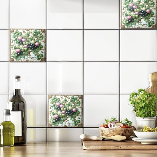 Wijnmakerij Appels Druif Wijnstok Goud  Lijst Tegeltje