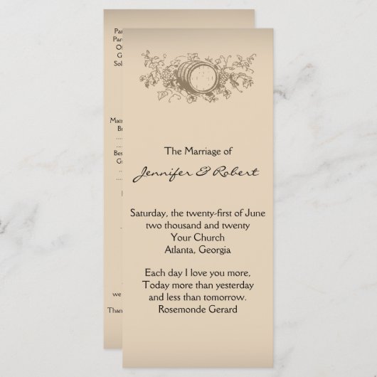  wijnmakerij bruiloft programma programmakaart (Voorkant / Achterkant)