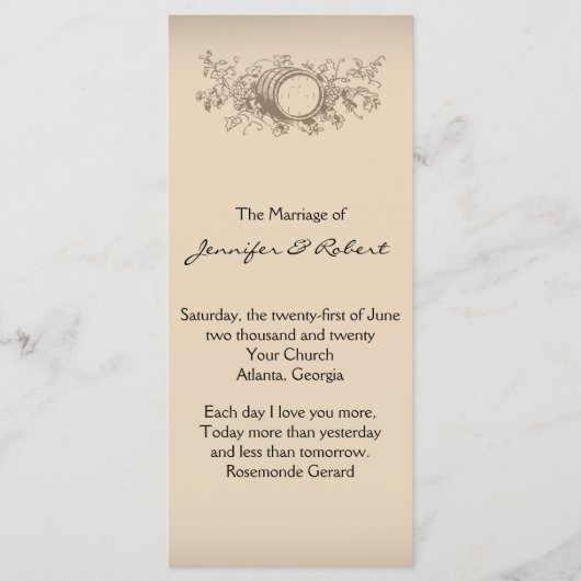 wijnmakerij bruiloft programma programmakaart (Voorkant)