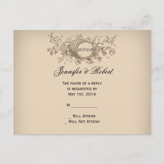 wijnmakerij bruiloft RSVP Uitnodiging Briefkaart (Voorkant)