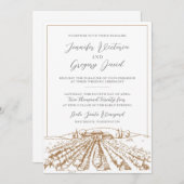 Wijnmakerij bruiloft uitnodiging met wijngaard tek (Voorkant / Achterkant)