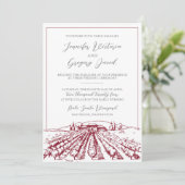 Wijnmakerij bruiloft uitnodiging met wijngaard tek (Staand voorkant)