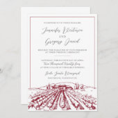 Wijnmakerij bruiloft uitnodiging met wijngaard tek (Voorkant / Achterkant)