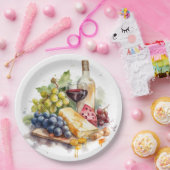 Wijnmakerij Druiven Kaas Wijnglas Waterverf Papieren Bordje (Feest)