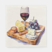 Wijnmakerij Druiven Kaas Wijnglas Waterverf Servet (Voorkant)