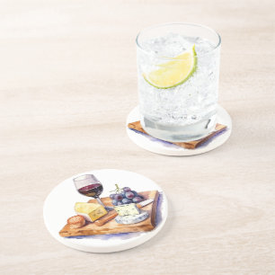 Wijnmakerij Druiven Kaas Wijnglas Waterverf Zandsteen Onderzetter