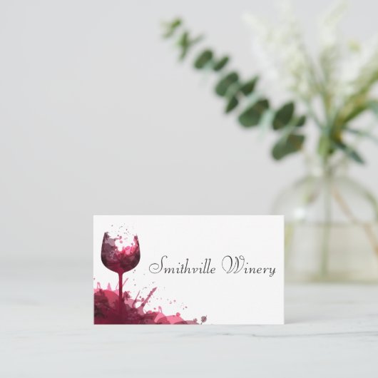 wijnmakerij met spetterend wijnglas visitekaartje (Staand voorkant)