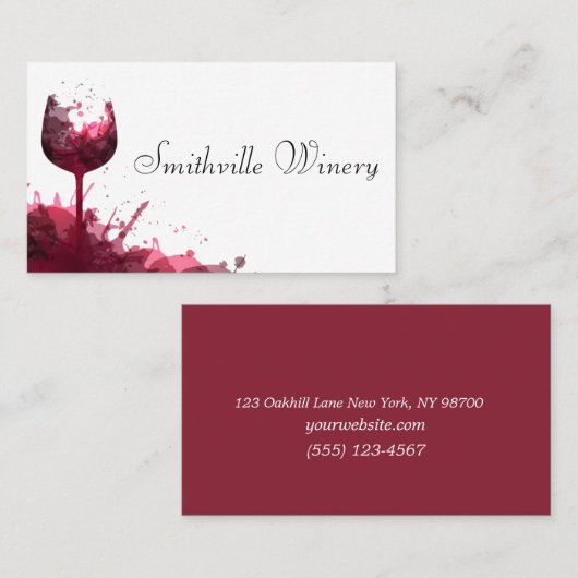 wijnmakerij met spetterend wijnglas visitekaartje (Voorkant / Achterkant)