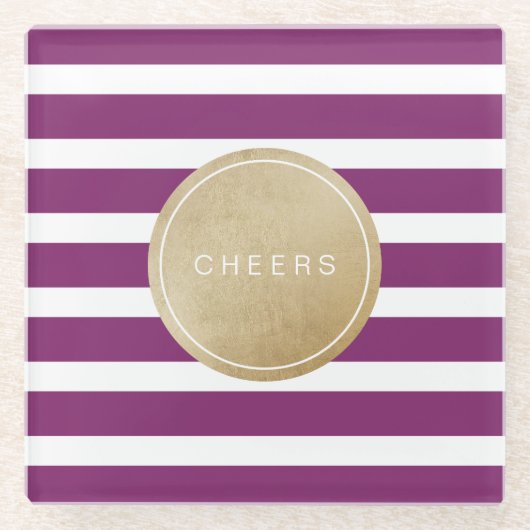 Wijnmakerij paarse minimalistische moderne trouwst glazen onderzetter (Voorkant)