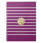 Wijnmakerij paarse strepen modern bruiloft monogra notitieboek (Voorkant)