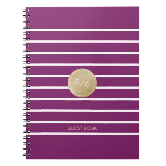 Wijnmakerij paarse strepen modern bruiloft monogra notitieboek (Voorkant)
