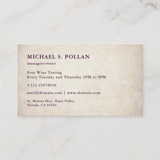  wijnmakerij Sommelier Druif Logo Visitekaartje (Achterkant)