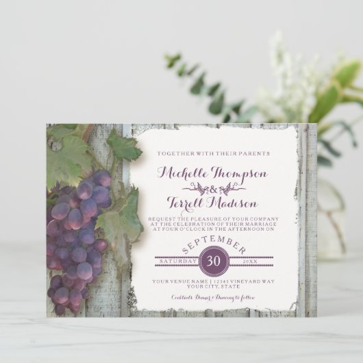 Wijnmakerij Wijngaard Druif Thema Fall Wedding Kaart (Staand voorkant)