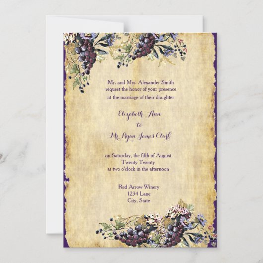 Wijnmakerij Wijngaard Trouw Aquarel Druivenranken Magnetische Uitnodiging (Voorkant)